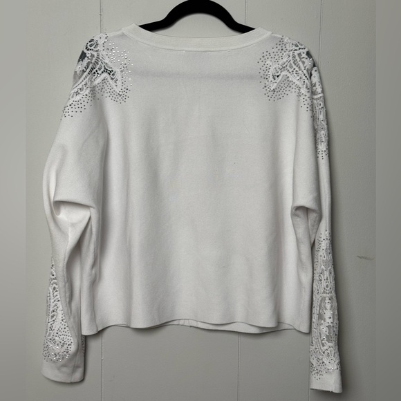 LIV Milano Women’s White Cardigan Beautiful Embellished Sleeves Size L - Picture 2 of 10